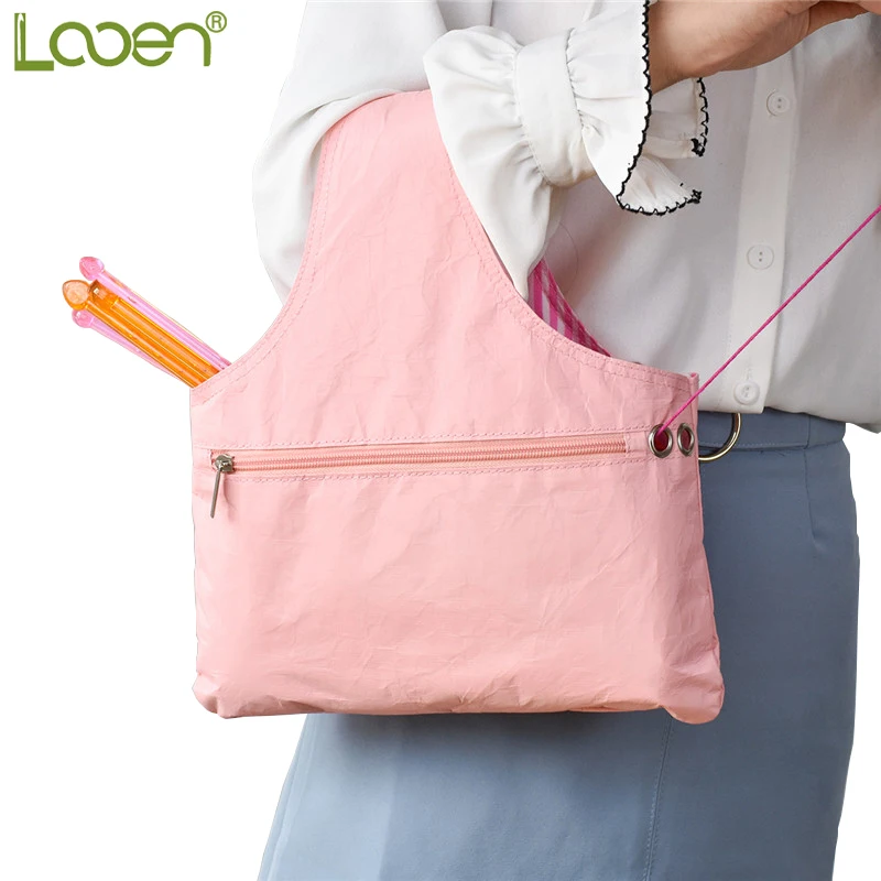 Looen вязаная сумка с короткими ручками, сумка для хранения пряжи, органайзер для небольших проектов, Экологичная Водонепроницаемая бумажная сумка для хранения для швейного инструмента