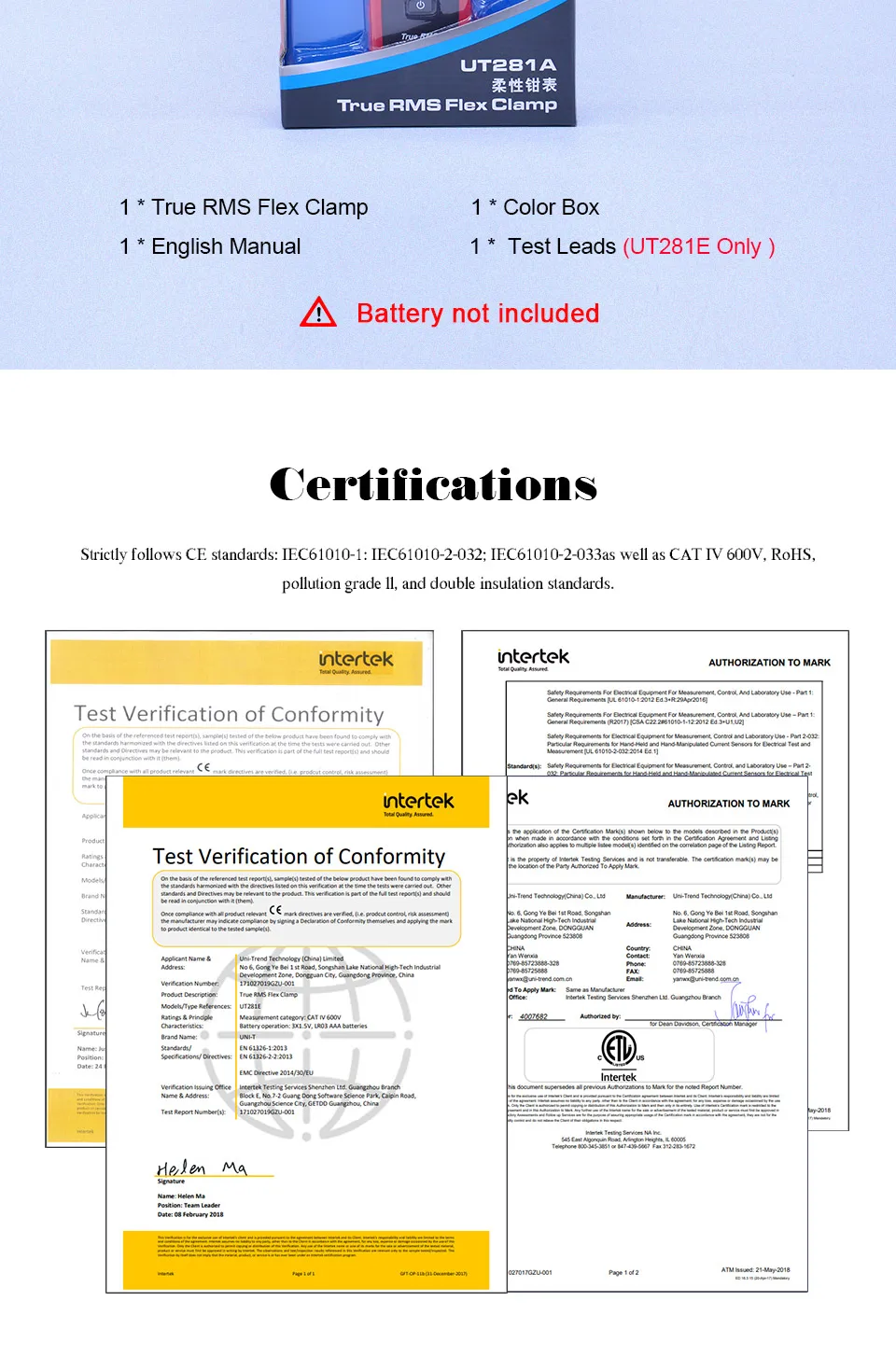 UNI-T UT281A/UT281C/UT281E True RMS Smart AC 3000A гибкий клещи мультиметр Амперметр с подсветкой dsplay