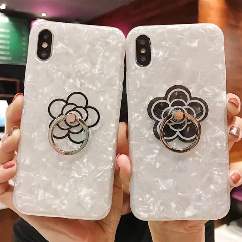 

Glitter Phone Case For iPhone 6 6S 7 8Plus X XR XS Max Dream Shell Pattern Soft TPU Silicone Cases Rose Metal Bracket Back Cover