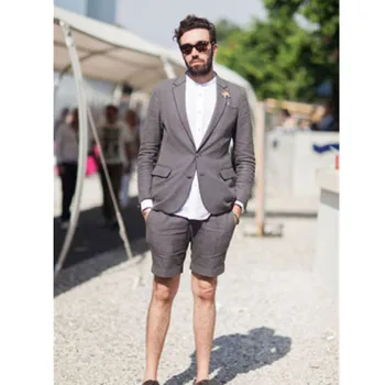 

Summer new men's jacket + shorts Grey Formal Work Wear Single Breasted Summer Beach Men's Prom Party Suit Blazers