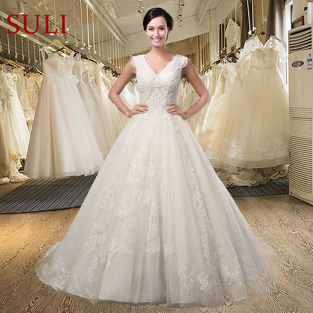 SL 022 High Quality A Line Tulle Lace Appliques Wedding Dressin