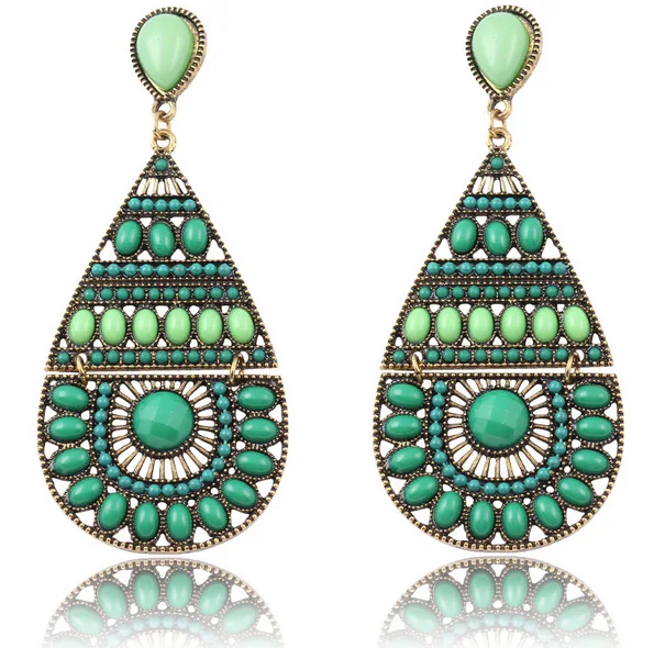 

Ethnic Chic Colorful Blue beads Water Drop Shape Dangle Earrings Elegant Boho Gems Stone Jewelry