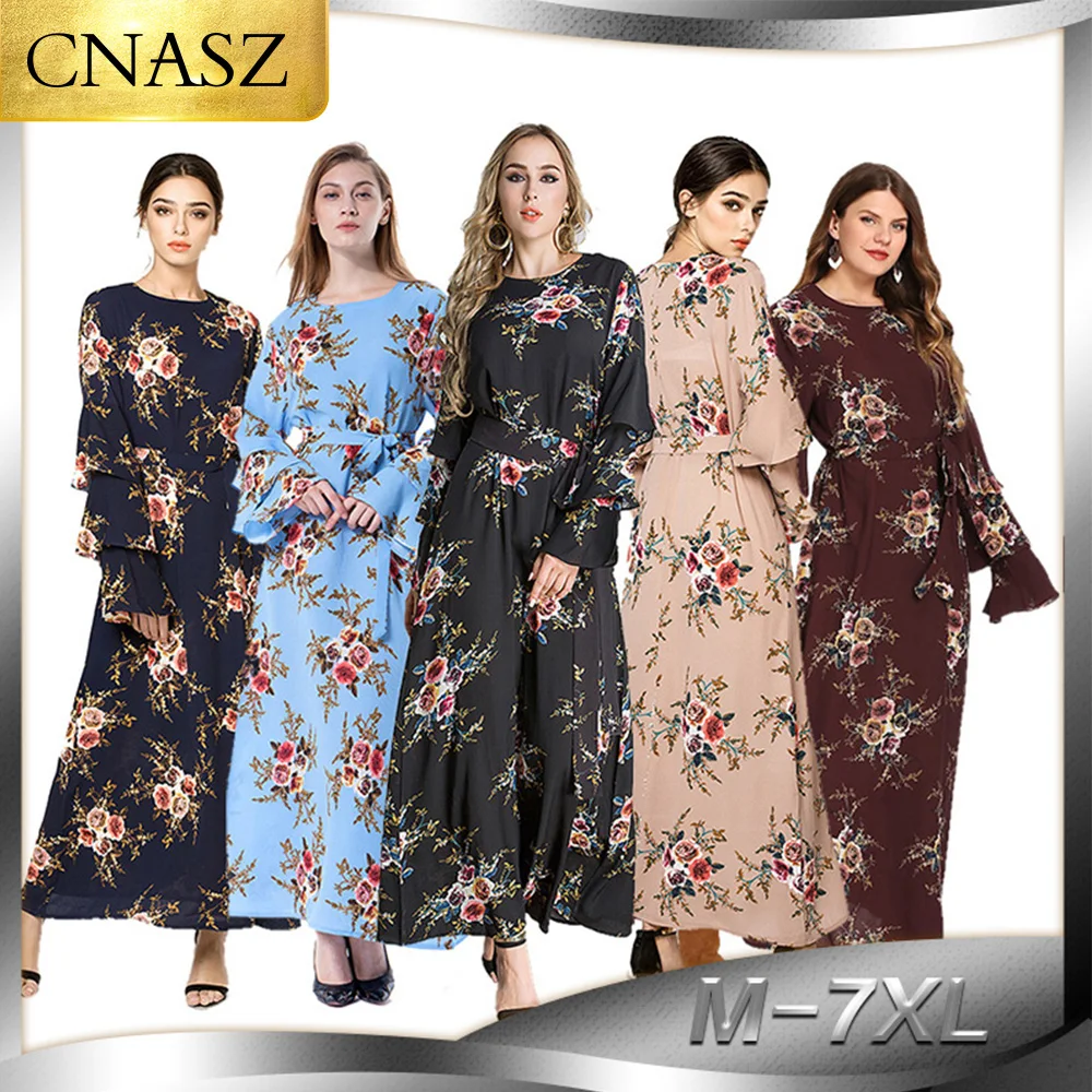 Вырезом, длинное, плюс размер, 7XL, Цветочное платье, мусульманское, Саудовская Аравия, Турецкая абайа, Дубай, 5 цветов, платье
