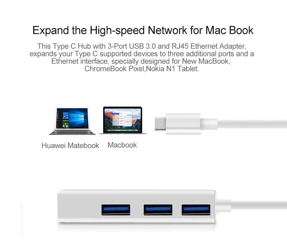 3 порта USB 3,0 концентратор type C Thunderbolt 3 для RJ45 100 Мбит/с Ethernet LAN адаптер данных тип-c Проводная сетевая карта для Macbook