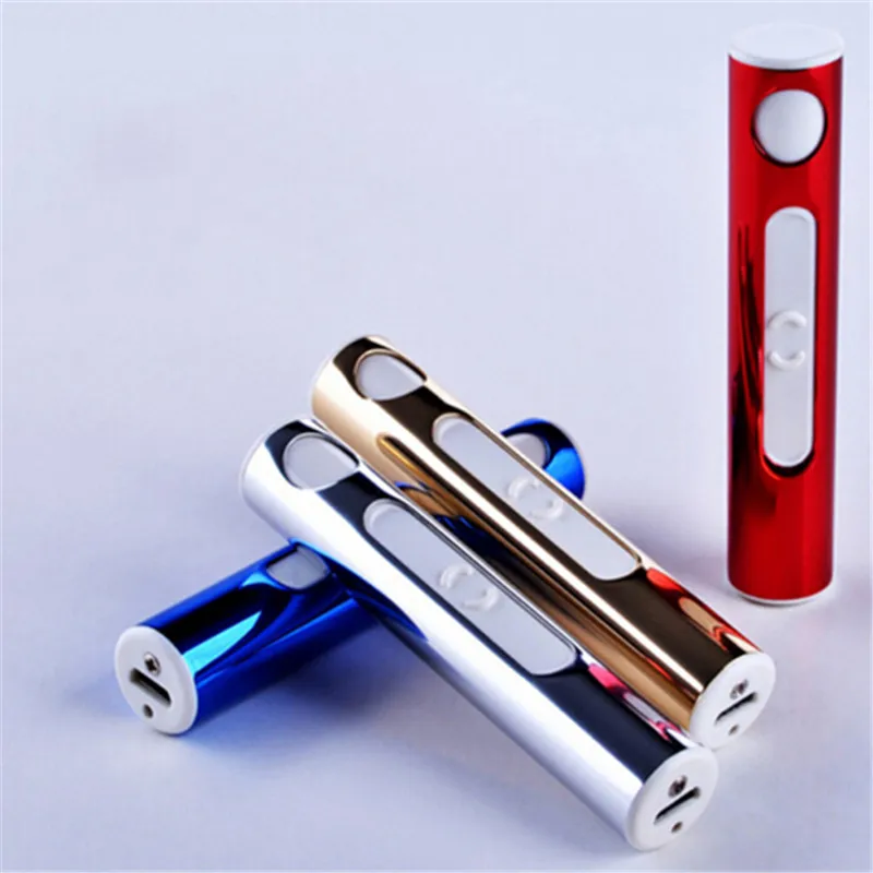 Полезная автомобильная USB зажигалка 8*1,5 см, портативная ветрозащитная Электронная зажигалка, мини зарядное устройство, 4 цвета на ваш выбор