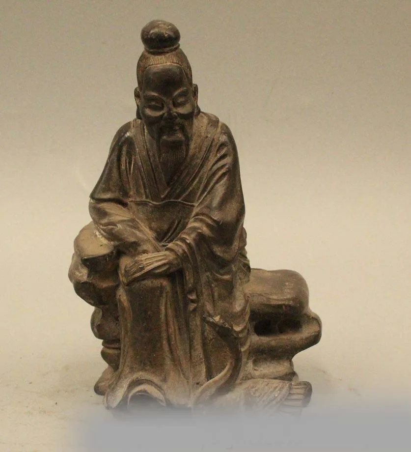 

6" Chinese China Folk Pure Bronze Geezer Old Man Embrace Duck Statue Sculpture
