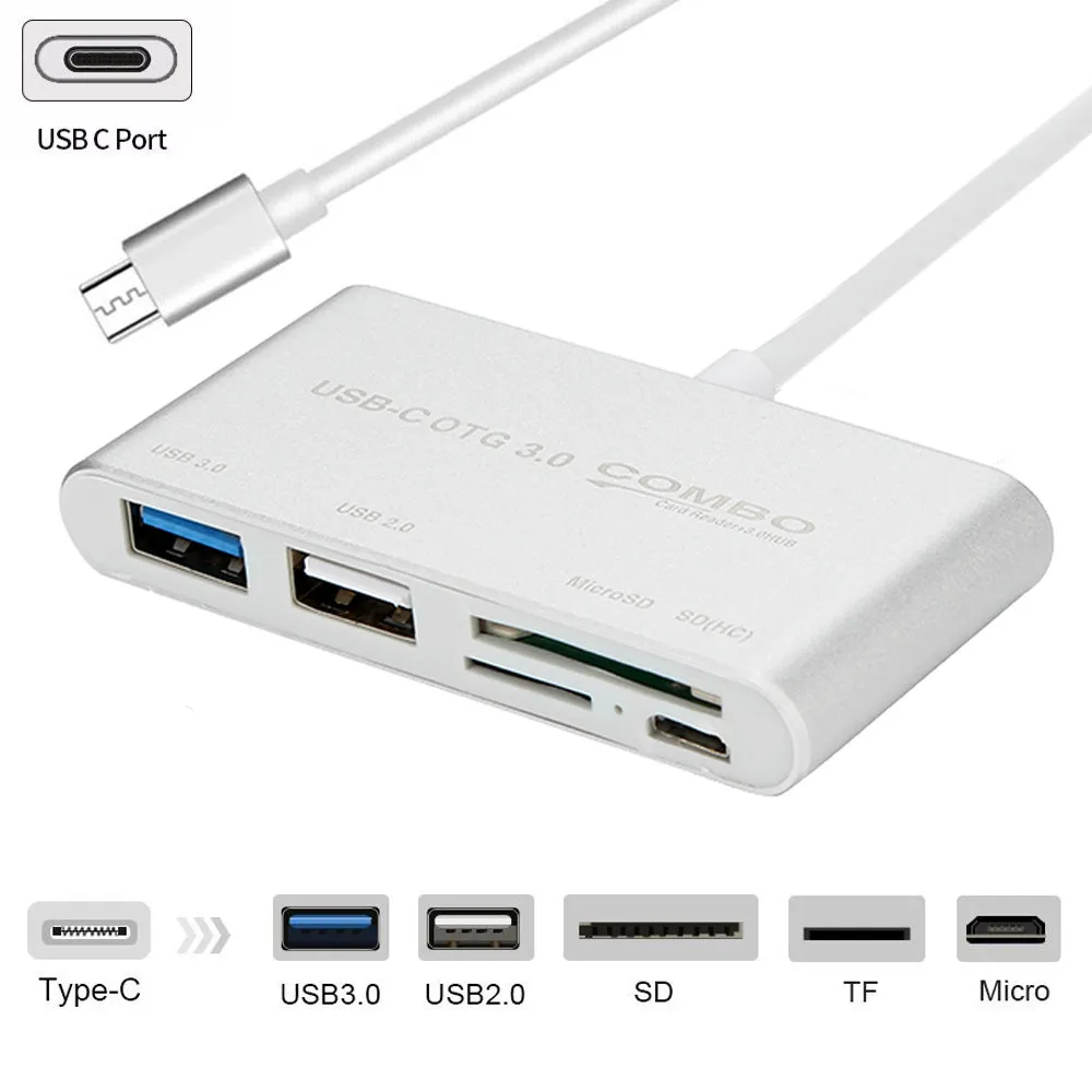 5 в 1 USB C концентратор Тип C SD TF кардридер USB 3,0 хабы с микро USB порт питания Sup порт ing несколько форматов карт 63