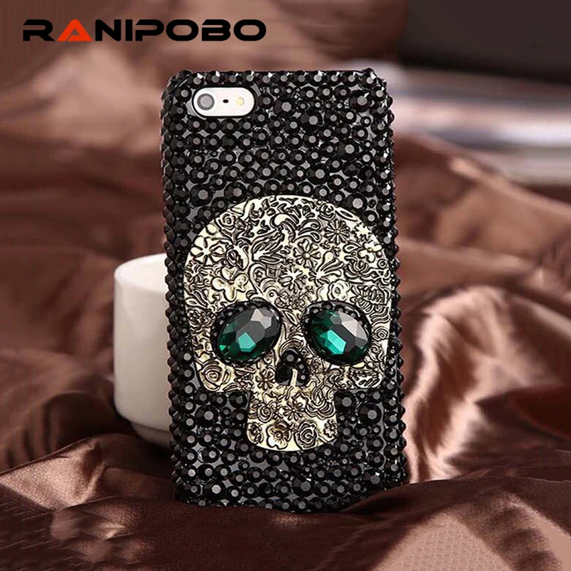 

Handmade Diamond Metal 3D Eye Skull back Cover for iPhone 7 5 5s 6 6 plus Luxury Bling Rhinestone phone case for iPhone7