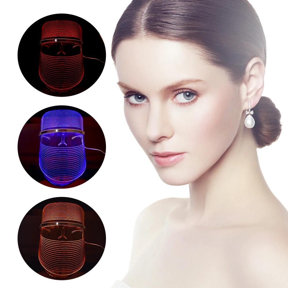

3 Colors LED Facial Mask Photon Light Energy Therapy Pores Tighten Skin Rejuvenation Anti Acne Wrinkle Removal Therapy