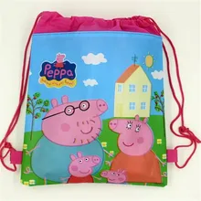 ¡ Promoción! 12 unids/lote Muchacha del morral peppa pig bolso de lazo de regalo de cumpleaños para niños de dibujos animados mochila de tela no tejida