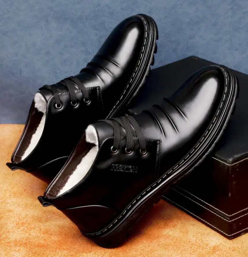 Высокое качество; зимние мужские ботильоны из натуральной кожи; итальянские кожаные мужские зимние ботинки; Черная Мужская зимняя обувь на меху; botas hombre