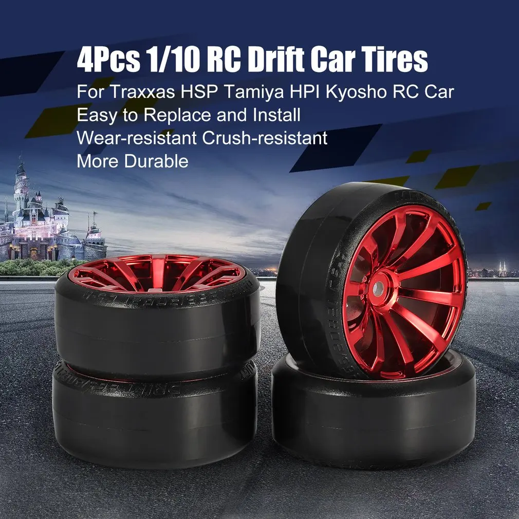 

4Pcs 1/10 RC Drift Car Tire Wheel Rim Hard Wheel Tyre for Traxxas HSP Tamiya HPI Kyosho On-road Drifting Car RC Vehicle Hobby