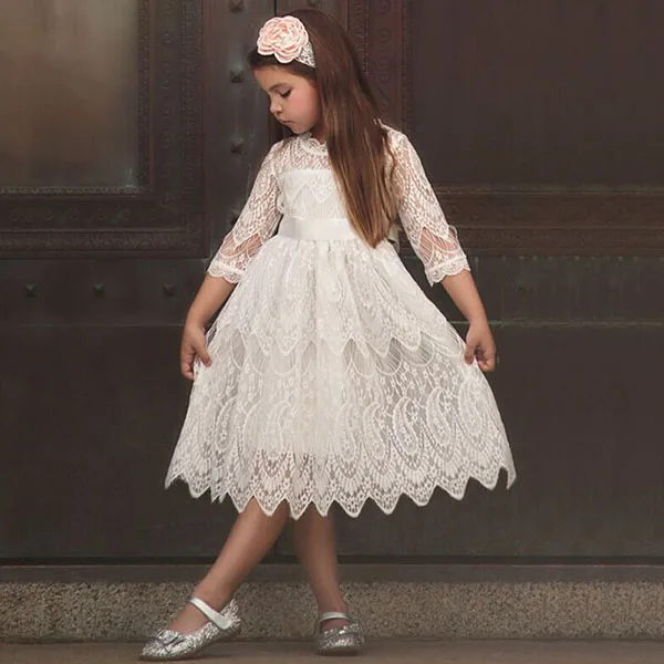 Элегантное кружевное платье с цветочной вышивкой для девочек; Детские платья принцессы для девочек; сезон весна-осень; вечерние бальные платья; одежда для детей - Цвет: White