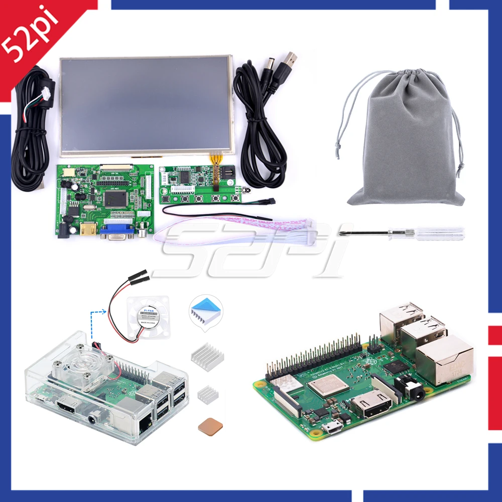 

52Pi Raspberry Pi 3 Model B Plus Free Gift - ABS Case Heatsink Fan and 7 Inch LCD Monitor Resistive Touch Screen + Driver Board