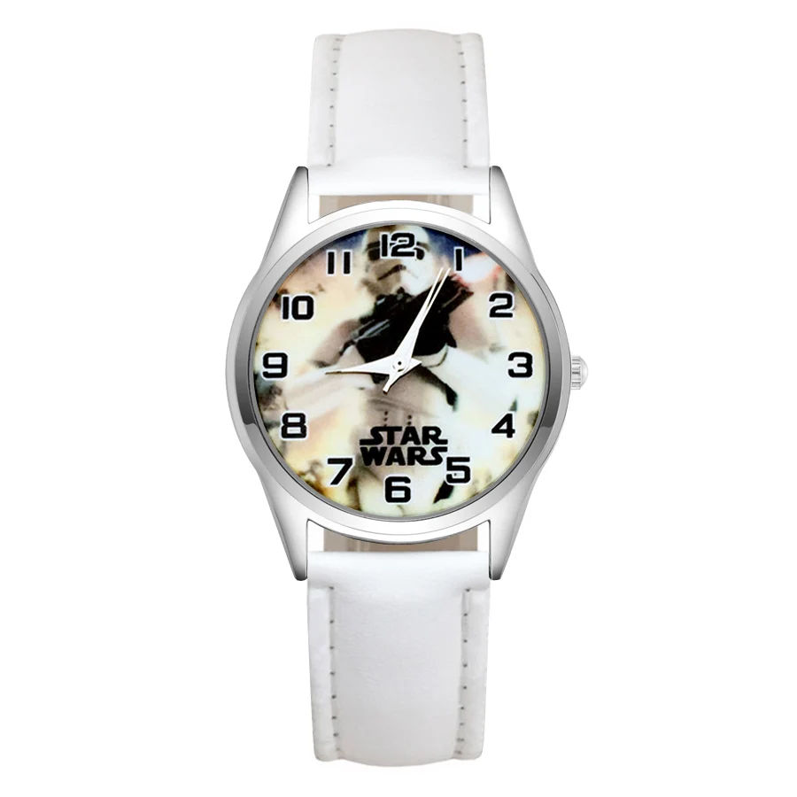 Милые детские часы с героями мультфильмов в стиле «Звездные войны»; кварцевые наручные часы с кожаным ремешком для девочек; JC55 - Цвет: White