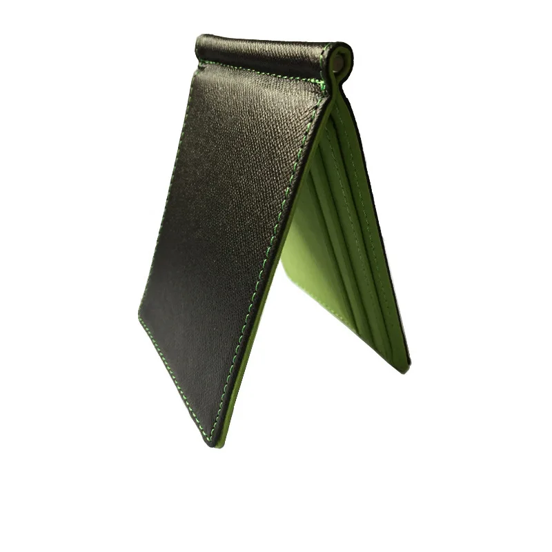 Men Bifold Business Leather Wallet luxury brand famous ID Credit Card visiting cards wallet magic Money Clips - Цвет: Green