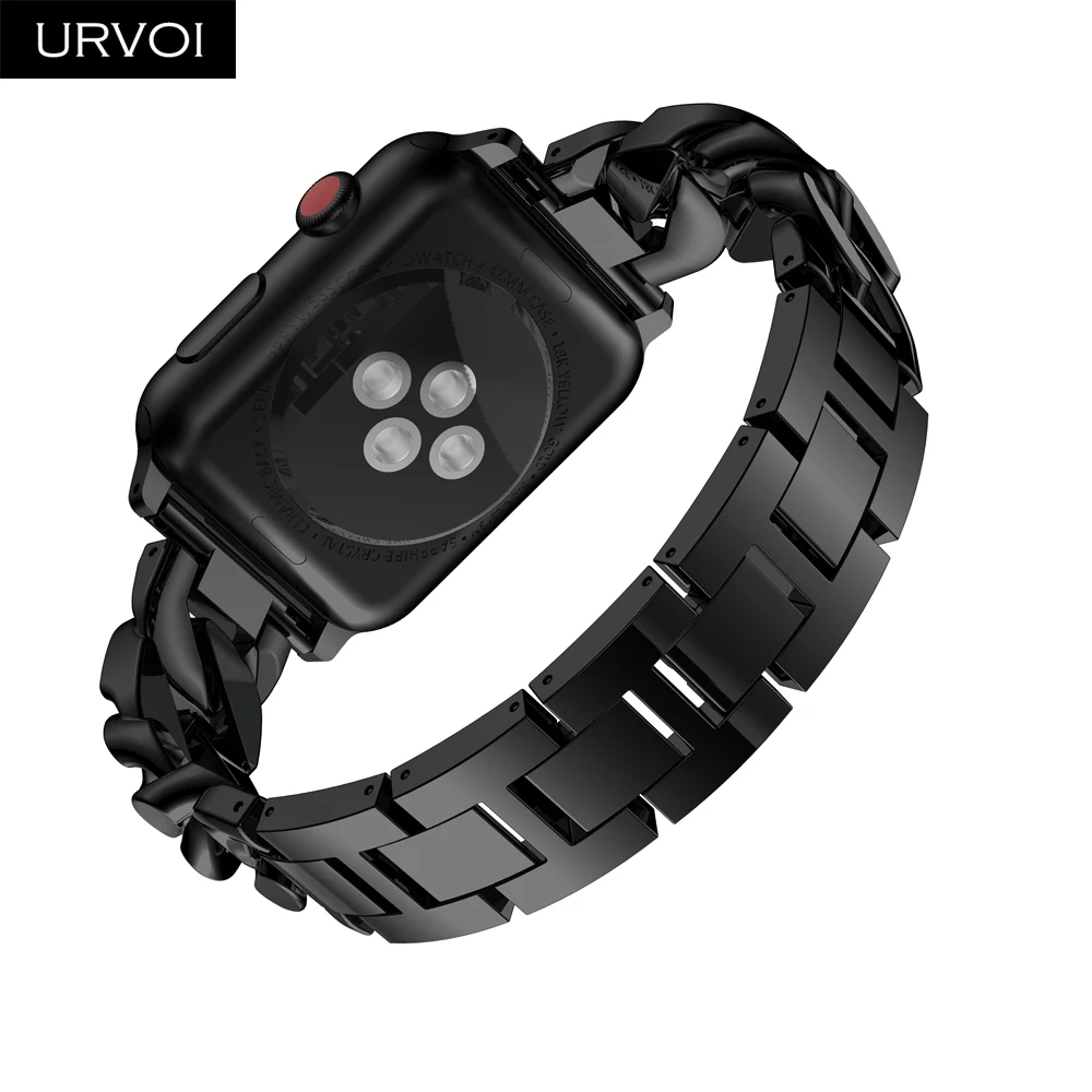 URVOI ковбойская цепь для Apple Watch series 5 4 321 ремешок из нержавеющей стали iWatch сияющий