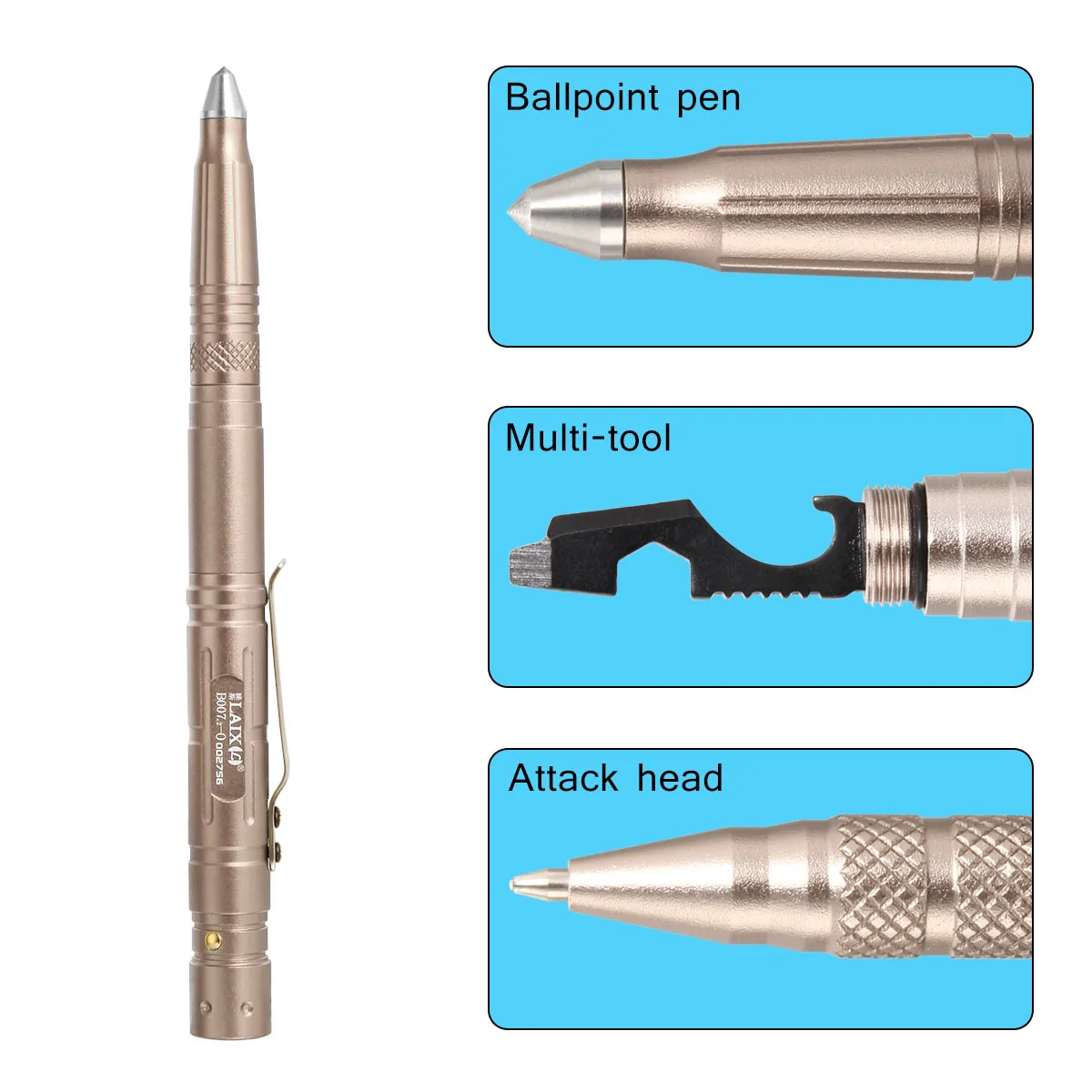 

Hot Sale Multi-function Tactical Pen Survival Military LED Flashlight Glass Breaker Self Defense Tool Ballpoint Pens
