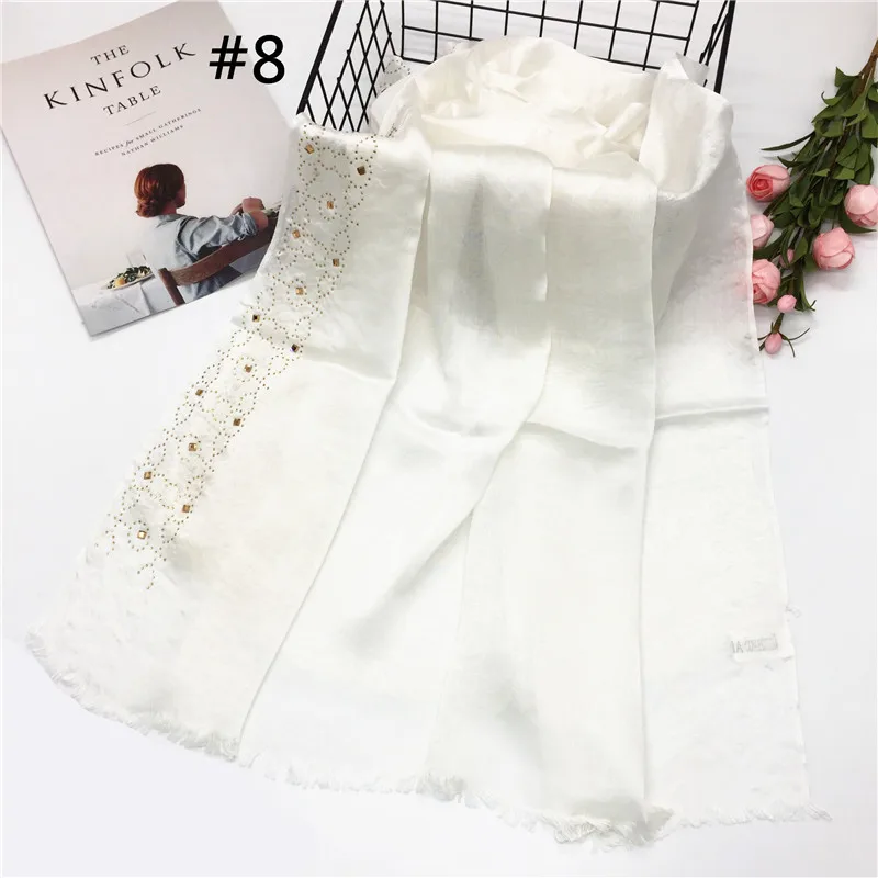 color 8 NEW rhinestone shiny hijab scarf plain shawl soft silk polyester mulffer fashion muslim hijabs islamic scarfs high quality 10pcs - Цвет: color 8
