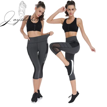 

Joyshaper High Waist Leggings with Pocket Gothic Insert Mesh Design Sport Pant Big Size Black Gym Sportswear New Fitness Jegging