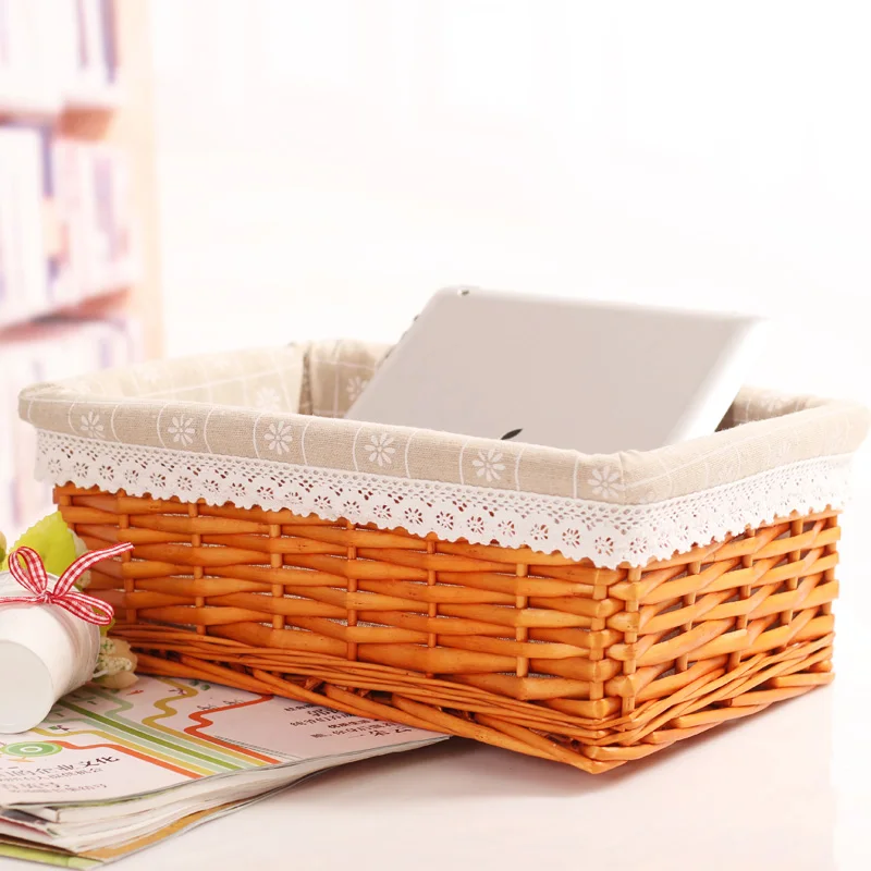 

Rattan Wicker Storage Box Snack Display Books Cosmetics Desktop Storage Box Straw Fruit And Vegetable Bread Food Storage Basket