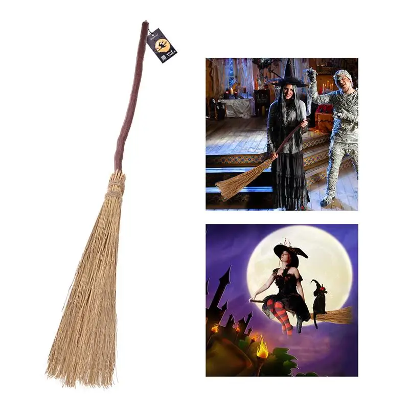 UNOMOR Witch Broom Straw Costume Cosplay Wizard Halloween Party magic broom Accessory Props for Adults Children Kids