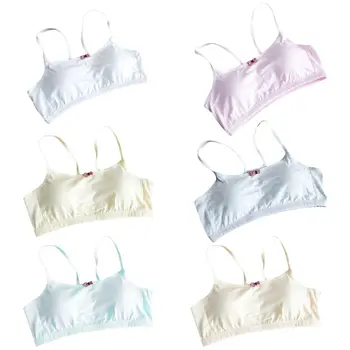 

Puberty Girls Spaghetti Straps Sport Training Bra Breathable Mesh Back Underwear Candy Color Cute Cartoon Cat Bralette Crop Top