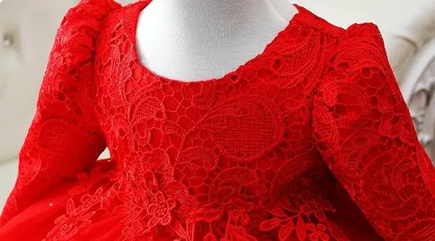 Высокое качество красный/белый для маленьких девочек длинные рукава 1 лет платье для дня рождения с пайетками на крестины свадебное платье для малышки