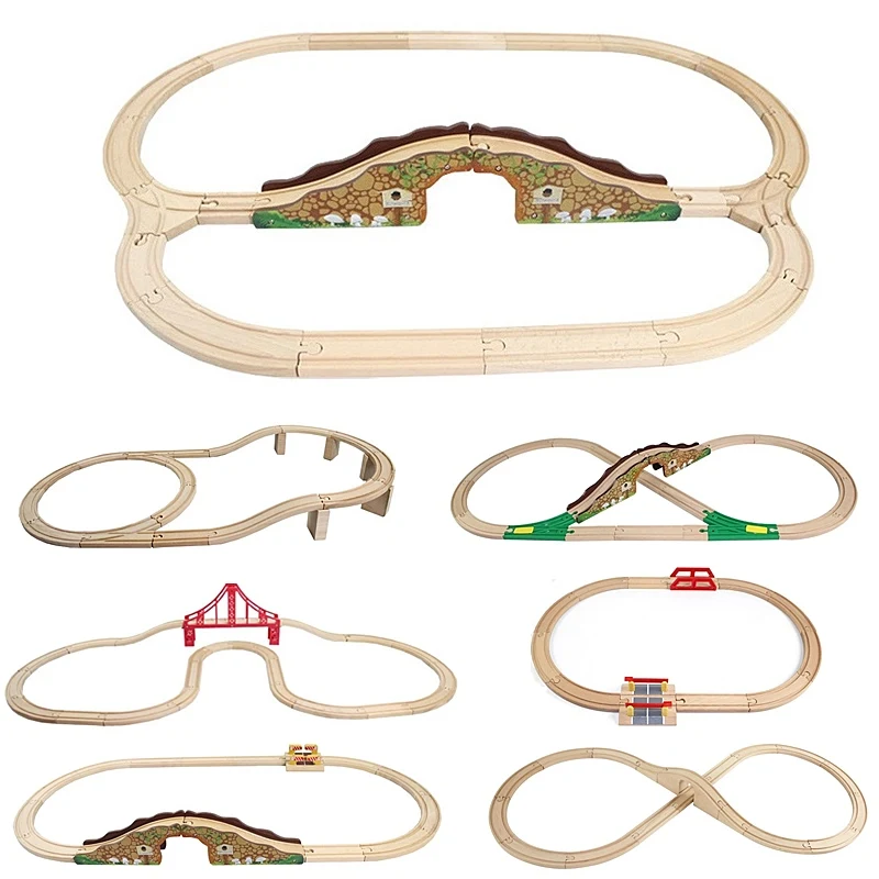 8 стилей деревянный поезд трек набор расширение деревянный трек рельсы деревянные дорожные аксессуары игрушечный поезд железная дорога набор совместимых деревянных поездов