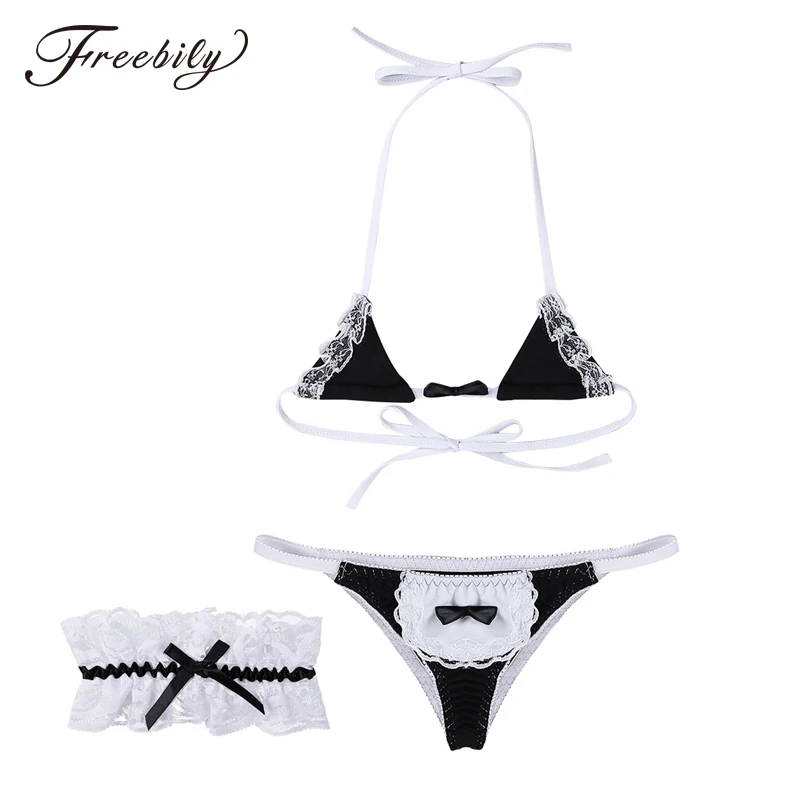 Black Bikini Japan - US $4.62 31% OFF|Sexy Thong Bikini Set Women Swimwear 2019 New porno Mini  Maid Bikini Anime Cosplay japanese Lolita Lace Biquini Swimsuit-in Bikinis  ...