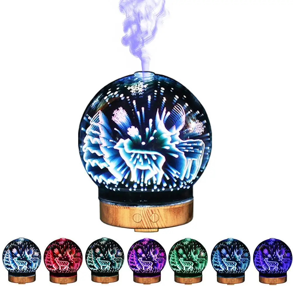 

3D Aromatherapy Machine Humidifier Spherical Christmas Deer Home Ultrasonic Creative Fragrance Lamp Colorful Night Light