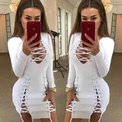 Пикантные летние Для женщин с длинным рукавом бинты Bodycon платье Вечеринка vestido Короткие Мини Карандаш Платья для Для женщин плюс размер S