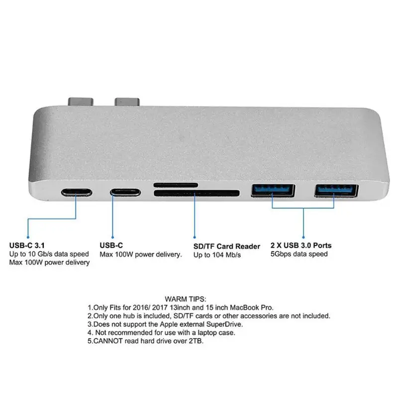 6 in1 USB док-станция USB 3,1 Тип C до USB 3,0 PD адаптер для MacBook Pro 13/15
