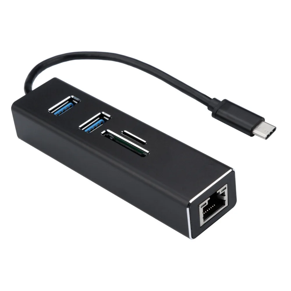 Мода Многофункциональный дизайн 5 в 1 USB C Hub 3,0 Тип-C адаптер синхронизации данных Card Reader RJ45 Ethernet LAN для Win7/Win8