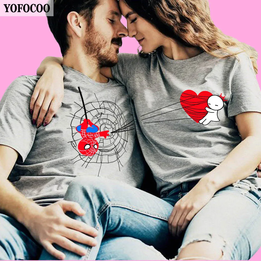 

YOFOCOO Couples T-Shirt for Lovers Short Sleeve O-Neck T-shirt Women Print Beautiful Girl T-shirt Cotton Summer Couple Clother
