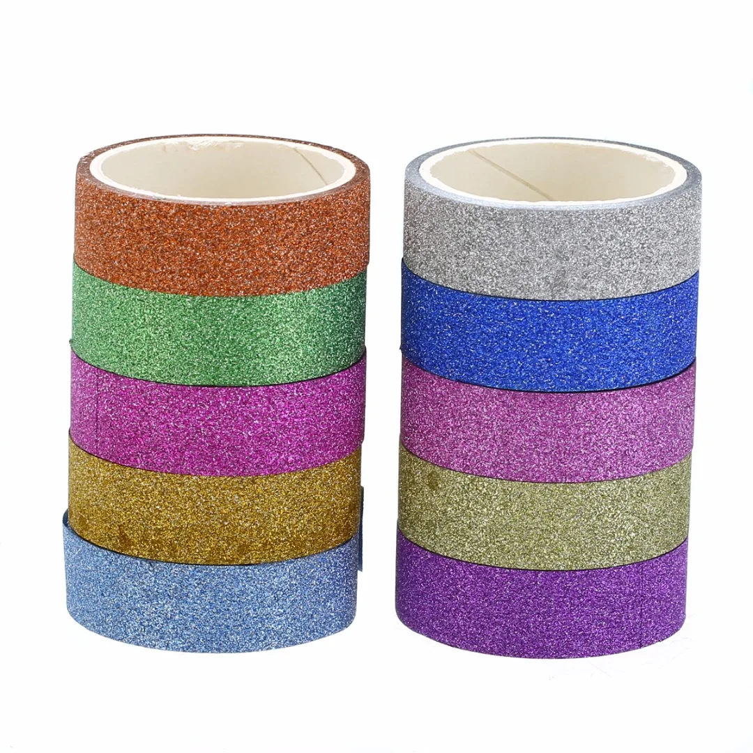 10pcs 1.5cmx300cm Stylish Shiny Tapes Glitter Washi Paper Adhesive Tape