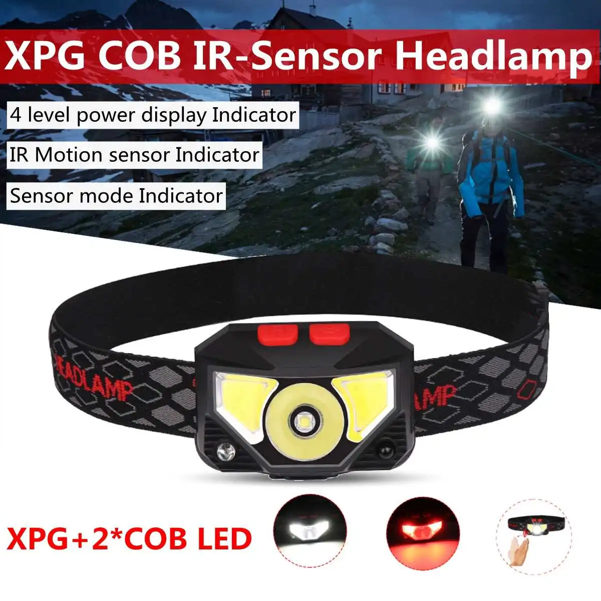 

80000lm LED Smuxi IR-Sensor Headlamp XPG headlight 6 modes head light waterproof falshlight hand touch use 18650