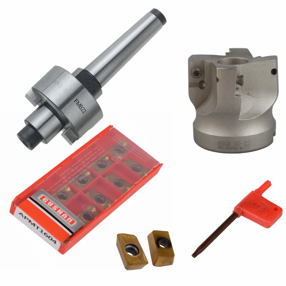 

MT2 FMB22 M10 Tool Holder Shank 50mm with Drawbar Face Endmill CNC Milling Cutter w/ 10pcs APMT1604 D9030T Carbide Inserts