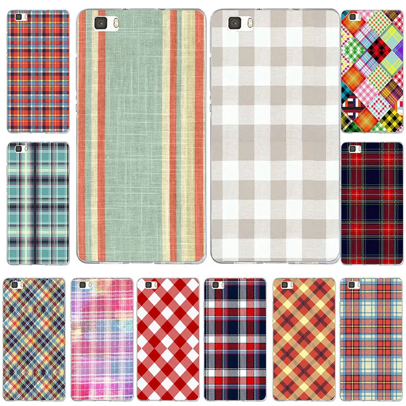 

Soft TPU Mobile Phone Cases for Huawei P8 P9 P10 P20 Lite Mate 10 Pro Y5 Y6 II Y7 Honor 6X 7X 9 Lite Bags Colorful Plaid Fabric