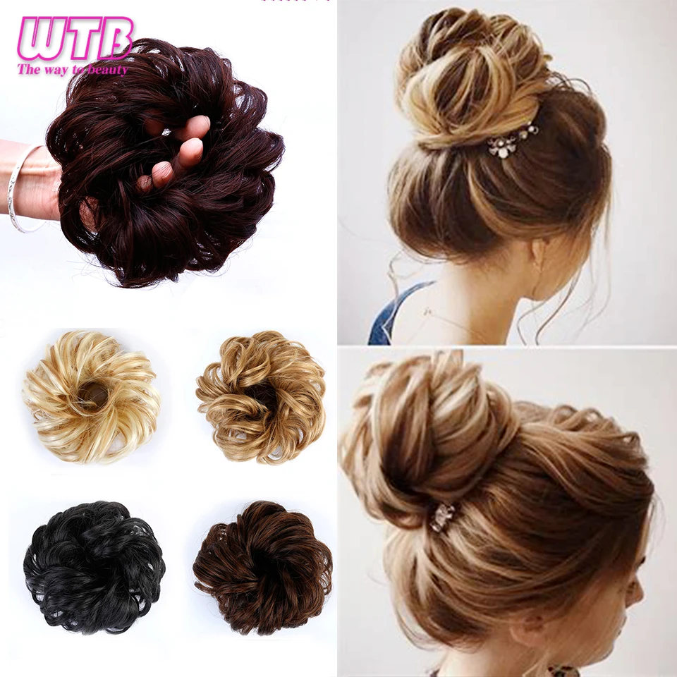 Women Curly Chignon Hair Clip In Hairpiece Extensions Bun for Brides 8