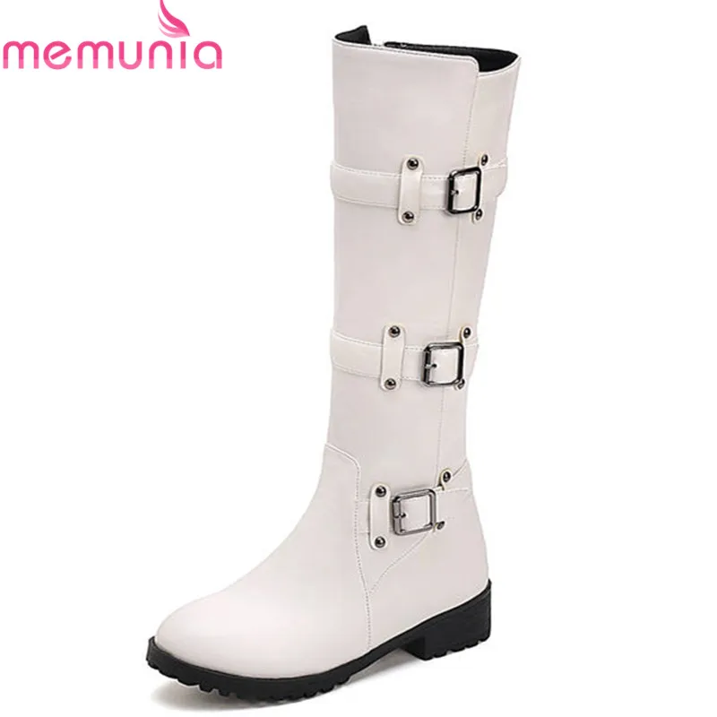 

MEMUNIA 2018 new popular knee high boots women zipper +buckle punk platform boots warm autumn winter low heels boots female