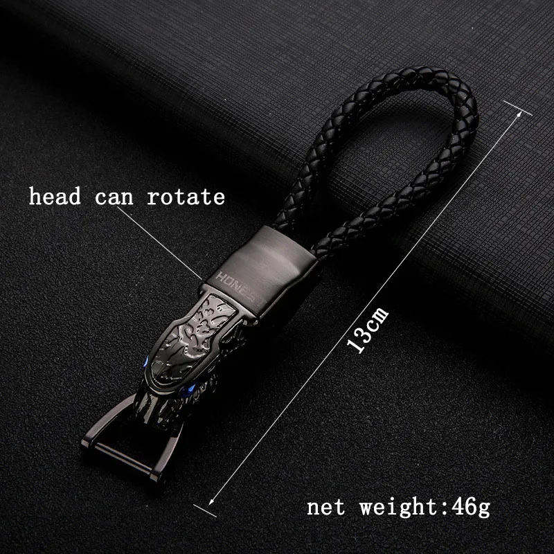 Tejido a mano del cuero genuino cabeza del leopardo llavero coche panther llavero sleutelhanger chaveiro llavero hombre