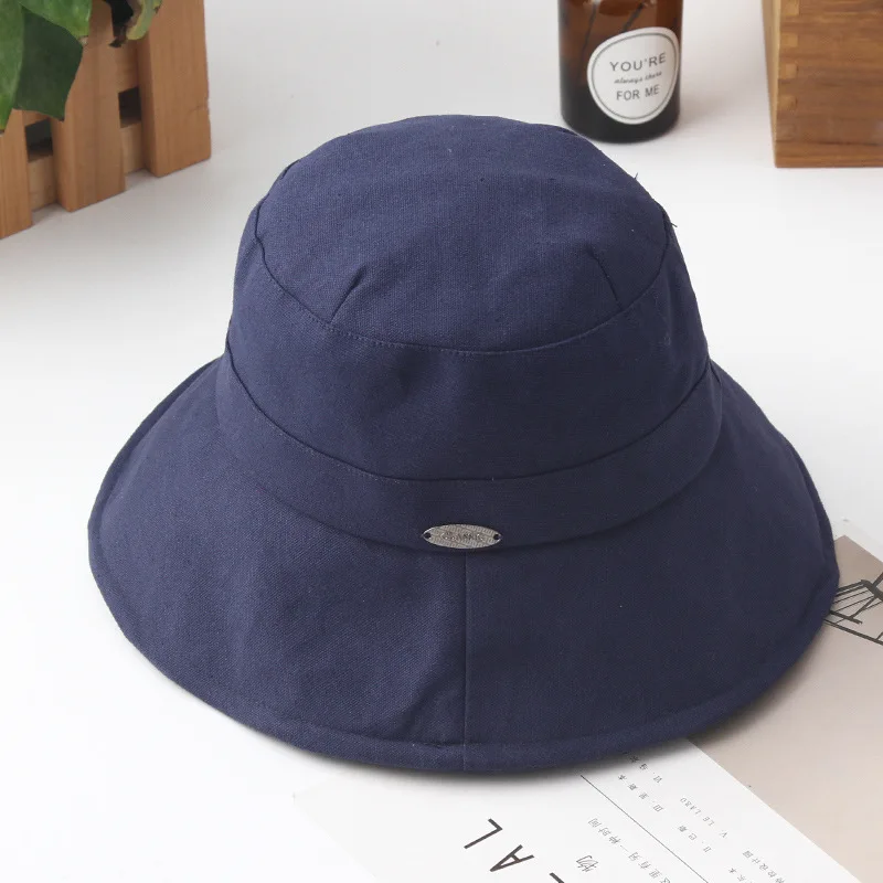 Новые женские солнечные шляпы для дам летний солнцезащитный корейский вариант Рыбацкая шляпа японский сплошной цвет ведро Мужская шапочка для бассейна - Цвет: Синий