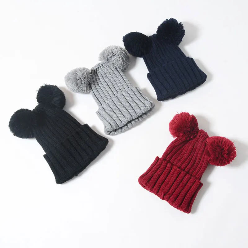 

Children Hats Toddler Kids Baby Warm Winter Wool Hat Knit Mouse ear Pom Pom Hat Baby Boys Girls Cap 1-3Y