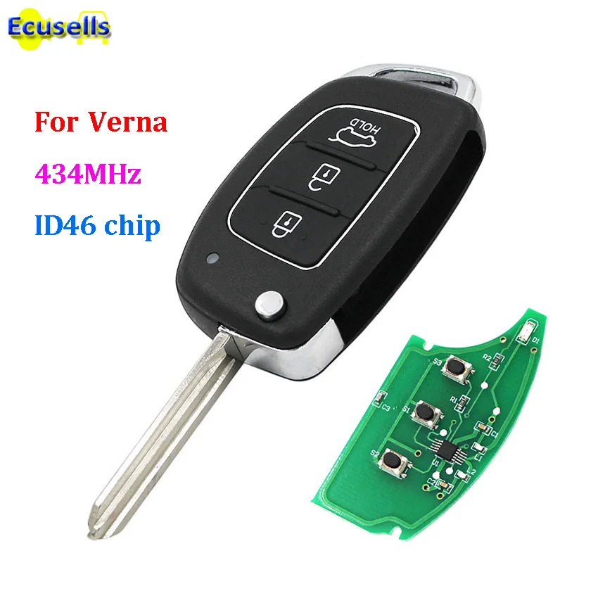 

Floding flip Remote key Fob 3 Button 434MHz ID46 Chip for Hyundai ELANTRA new Verna