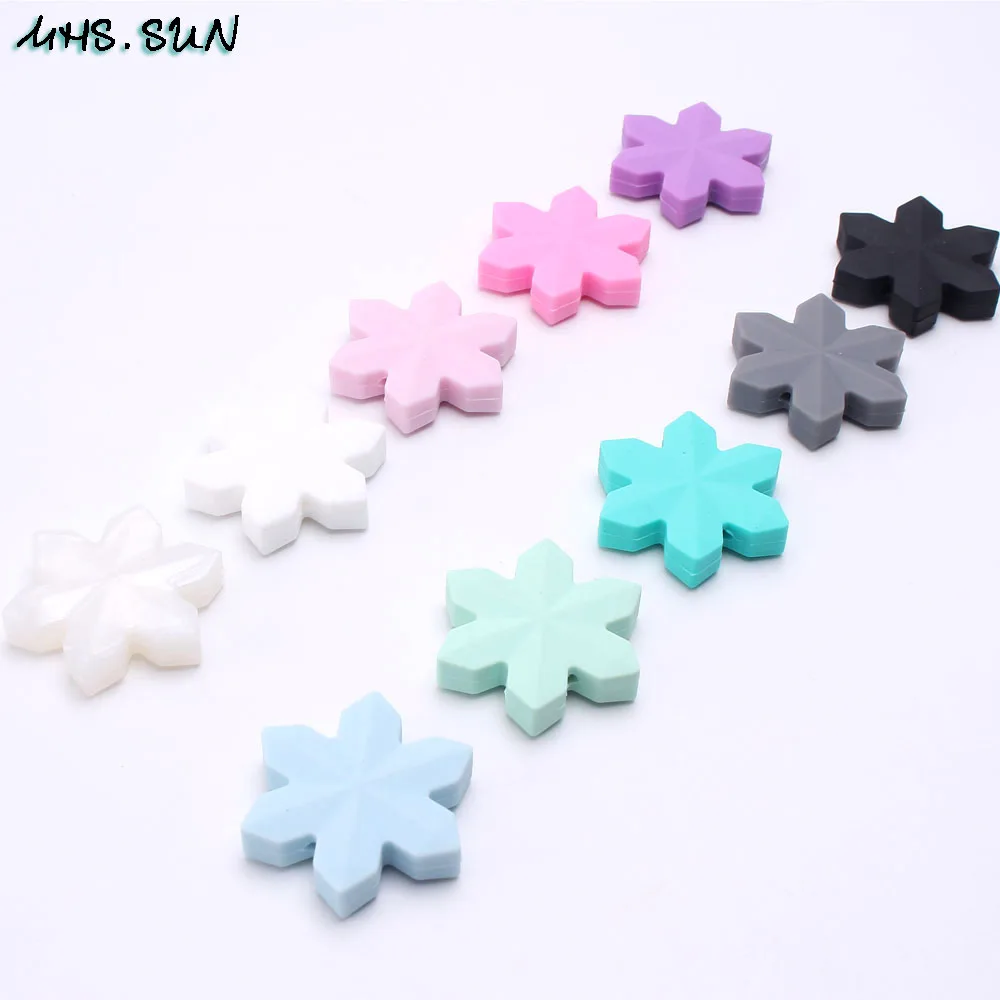 MHS.SUN Food Grade Snowflake Silicone Beads For Pacifier Chain Making Baby Teething Teether Chewable Beads 5PCS DIY Nursing Toy - Цвет: Random Mix Color