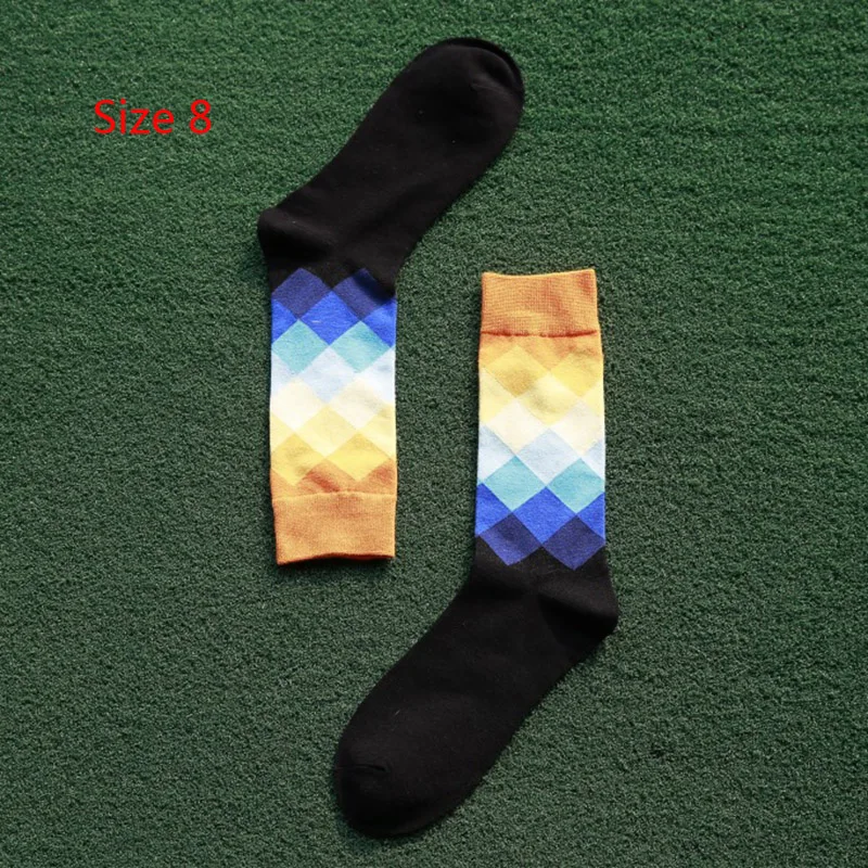 Модные EUR38-44, 1 пара носков до середины икры мужские и мужские хлопковые носки с ромбами - Цвет: 8