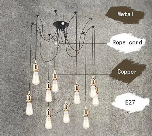 

E26 E27 Rope Cord Copper Droplight Vintage Net Spider Chandelier Ceiling Lights Creative Bar Fairy Pendant Lamp