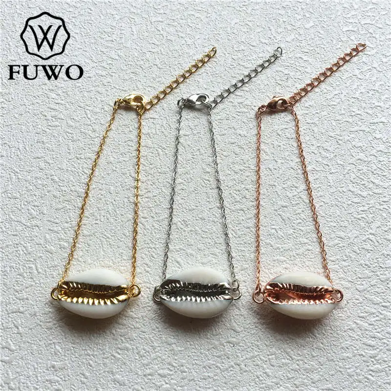 

FUWO Fashion Cowrie Bracelet With 24K Gold Filled Brass Seashell Bracelet Female Elegant Cuff Bohemian Jewelry Wholesale BR505