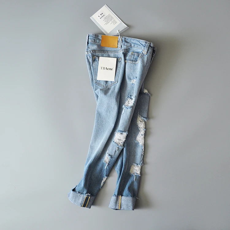 

European Style 2019 Spring New Trendy Ripped Denim Pants For Women, Female Brand Vintage Casual Boyfriend Holes Jeans